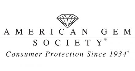 A brand logo with white background and black text that reads "American Gem Society; Consumer Protection Since 1934"