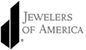 A brand logo with a white background and black text for "Jewelers of America"