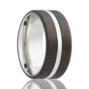 Black Carbon Fiber Comfort Fit Band with Cobalt Inlay