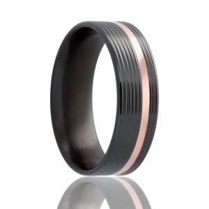 Black Zirconium Comfort Fit Band with 14k Rose Gold Inlay