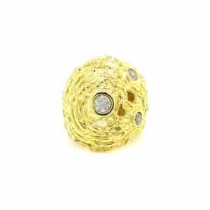 Estate Diamond Bird's Nest Style Domed Ring in 18k Yellow and White Gold