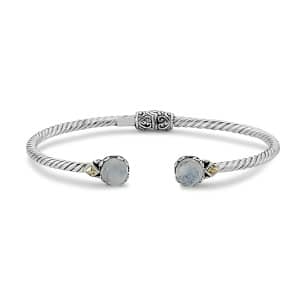 Glow Rainbow Moonstone Twisted Bangle in SS/18KYG by Samuel B.