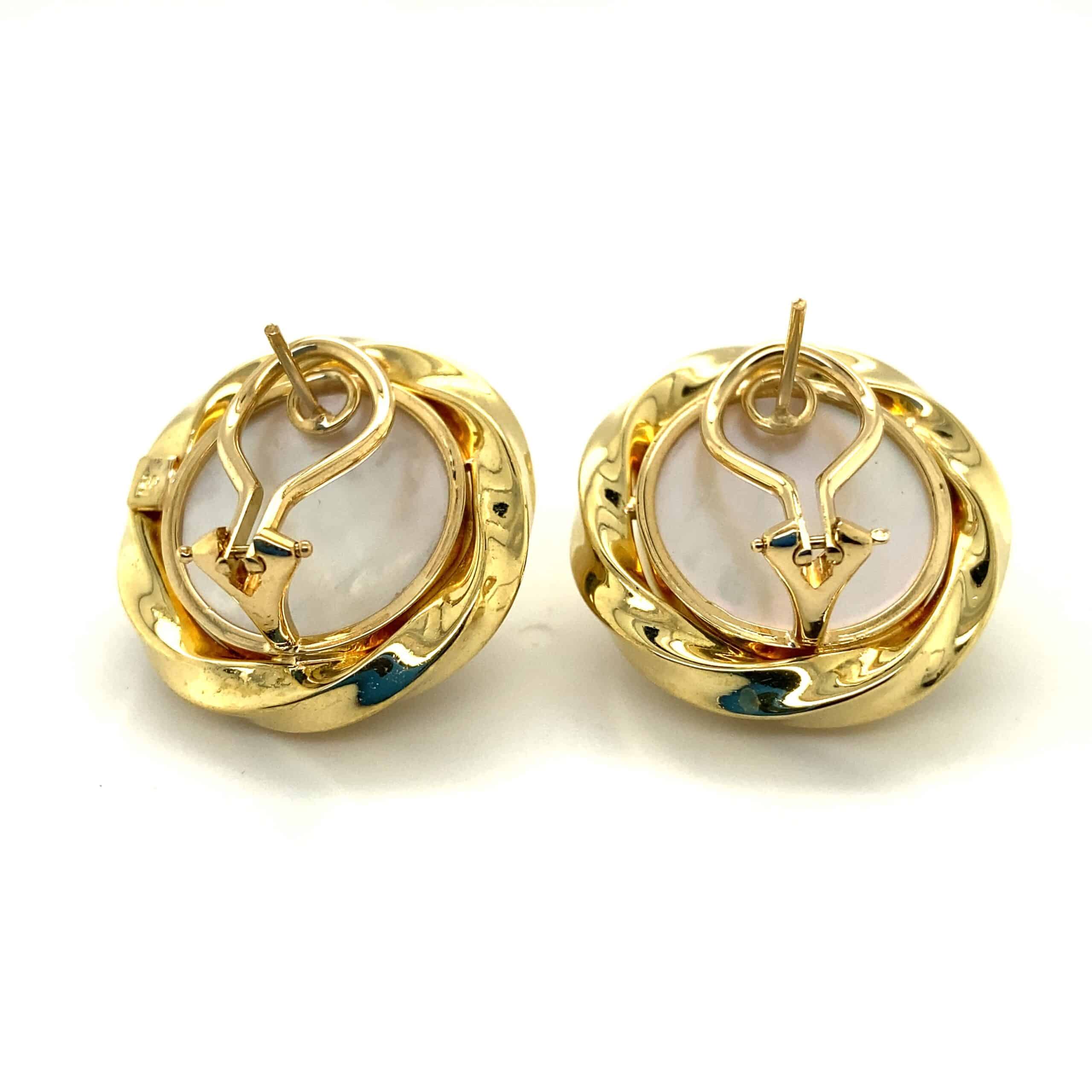 Estate Mabe Pearl Twist Frame Stud Earrings in 18k Yellow Gold