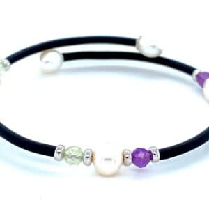 Freshwater Pearl, Prehnite, and Amethyst Wrap Bracelet