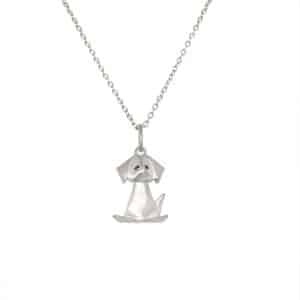Black Diamond Origami Dog Pendant Necklace in Sterling Silver