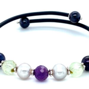 Dyed Pearl, Amethyst, and Prehnite Wrap Bracelet