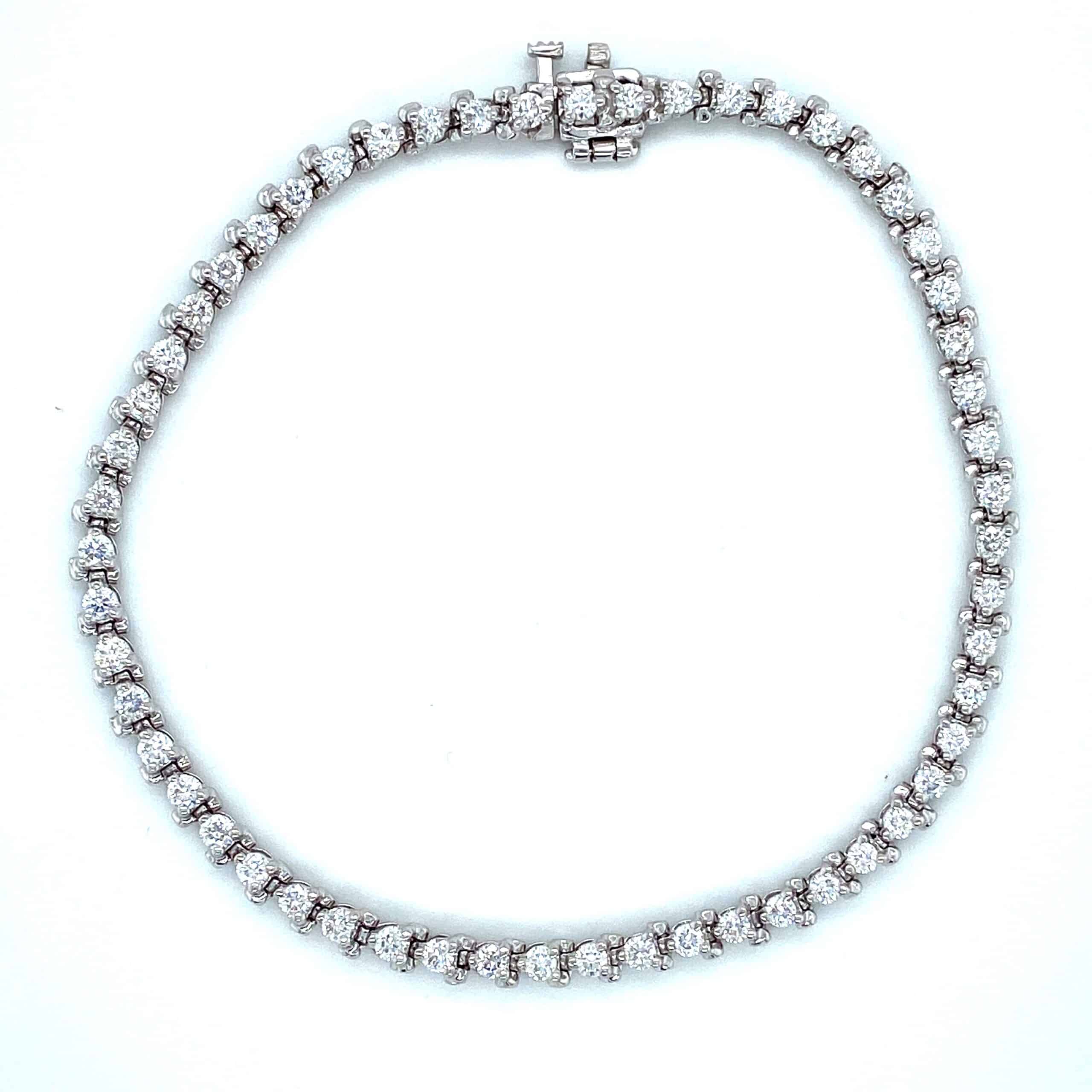Three-Prong Diamond Line Bracelet in 14k White Gold