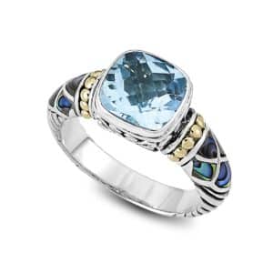 Rak Blue Topaz Abalone Inlay Ring in Sterling Silver and 18k Yellow Gold by Samuel B.