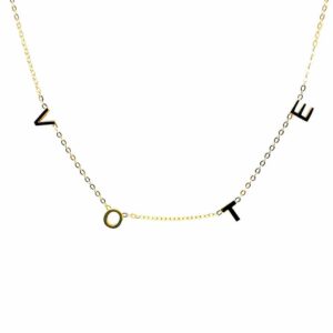 "Vote" Station Necklace in Sterling Silver and Yellow Gold Plating