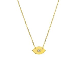 Mini Evil Eye Diamond Necklace in 14k Yellow Gold