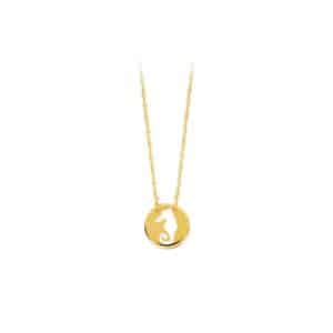 Mini Seahorse Cutout Disc Pendant Necklace in 14k Yellow Gold