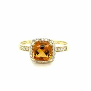 Cushion Birthstone and Diamond Ring in 14k Yellow Gold by Lali - Citrine