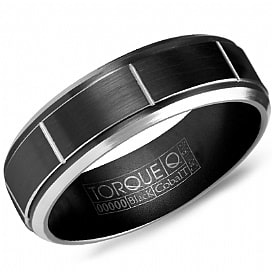 Black and White Cobalt Etched Block Comfort Fit Band by Crown Ring