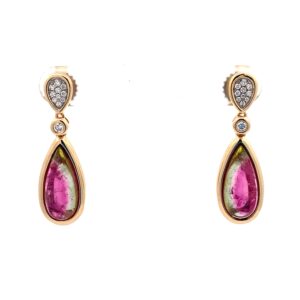 Watermelon Tourmaline and Diamond Drop Earrings