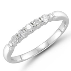 A white gold straight-style band with 5 round diamonds