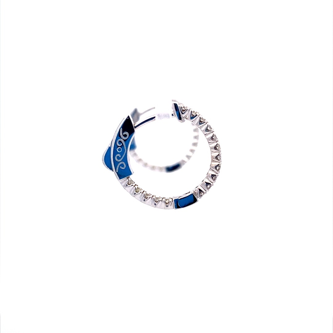 A pair of round-shaped gold diamond hoop earrings