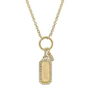 Diamond Dog Tag Necklace in 14 karat yellow gold