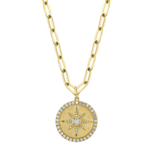 Diamond Star Compass Necklace in 14 karat yellow gold