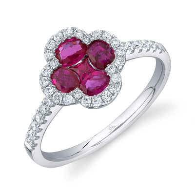 Ruby and Diamond Clover Ring by Shy Creation