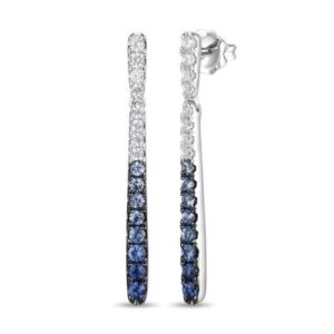 Ombre Sapphire Tapered Bar Drop Earrings in 14k White Gold
