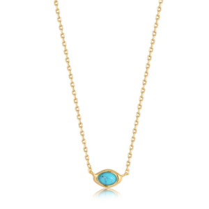 Synthetic Turquoise Wave Necklace by Ania Haie - gold tone