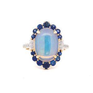 Opal, Sapphire, and Diamond Athena Ring by Bellarri
