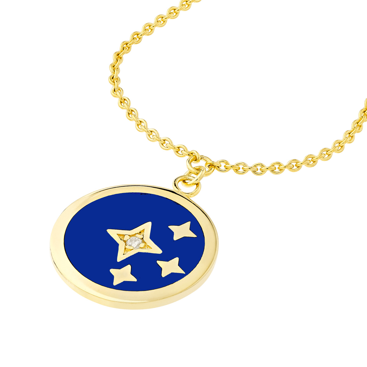 Blue Enamel and Diamond Celestial Necklace