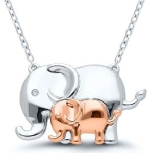 Diamond Elephant Mom and Baby Necklace