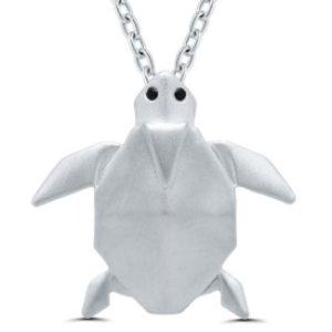 Black Diamond Origami Turtle Necklace in sterling silver by Tache