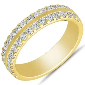 14K Yellow gold 1.00ctw Diamond Double Row Wedding Band