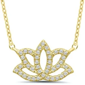 10K Yellow Gold 0.12ctw Diamond Lotus Flower Necklace