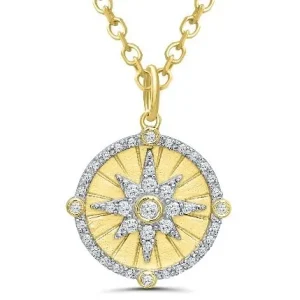 10K Yellow Gold 0.25ctw Diamond Compass Necklace