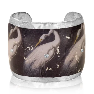 Silver Leaf Snowy Egret Cuff Bracelet by Evocateur