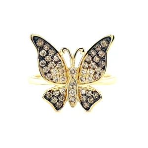 14K Yellow Gold Ombre Diamond Butterfly Ring
