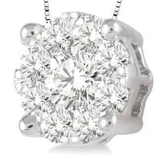 14K White Gold Diamond Cluster Necklace