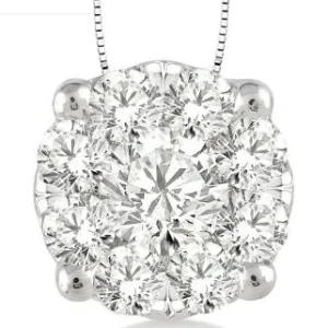 14K White Gold Diamond Cluster Necklace