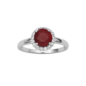 Sterling Silver Dyed Red Corundum and White Topaz Halo Ring