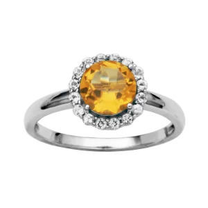 Sterling Silver Citrine and White Topaz Halo Ring