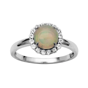 Sterling Silver Ethiopian Opal and White Topaz Halo Ring by Samuel B.