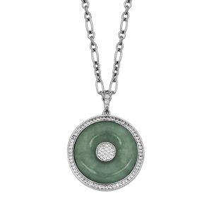 Sterling Silver Jade and White Topaz Medallion Necklace