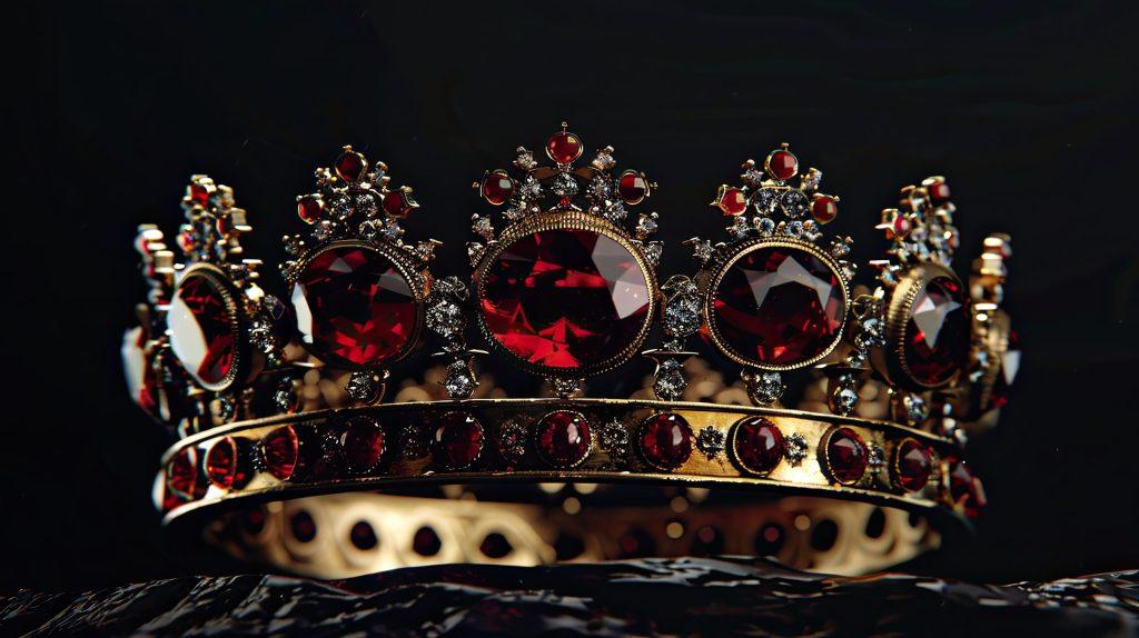 Royal crown with red stones garnet crystals Jewellery symbol of power and success