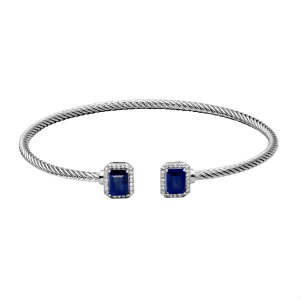 Sterling Silver Emerald Cut Dyed Blue Corundum Cuff Bracelet