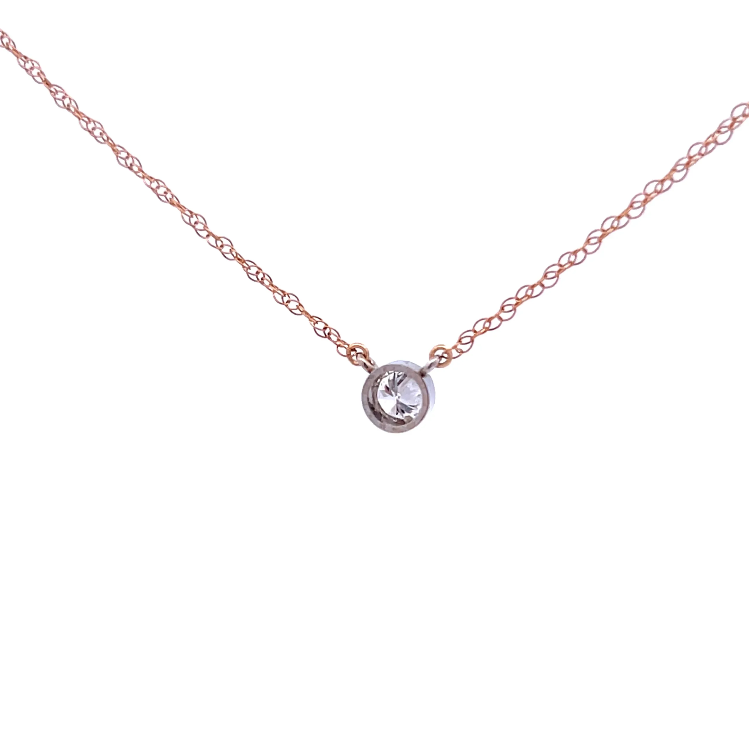 Estate 14K Two Tone Gold 0.33ctw Diamond Solitaire Necklace