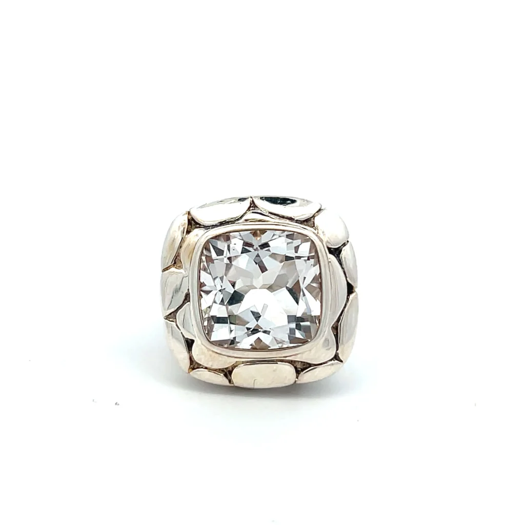 Estate John Hardy Sterling Silver Cushion White Topaz Ring