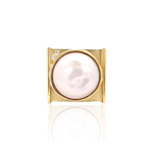 Estate 18K Yellow Gold Susan Sadler Freshwater Pearl & Diamond Ring