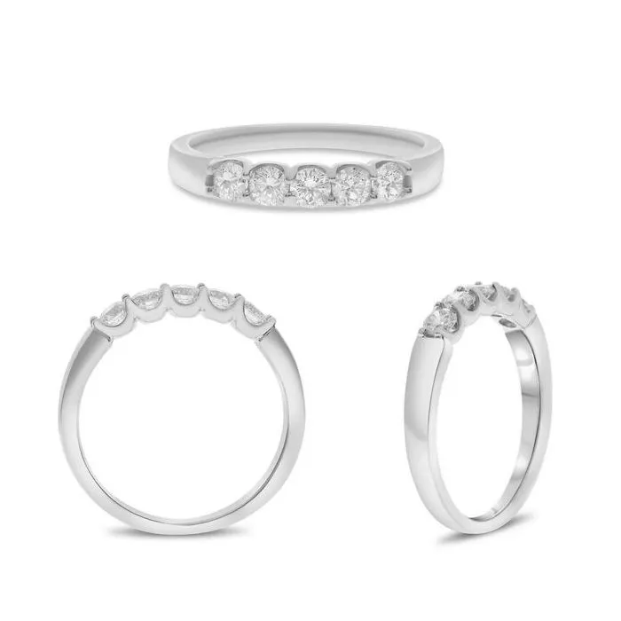 14K White Gold 0.50ctw Five Stone Diamond Wedding Band