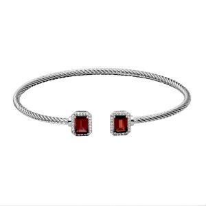 Sterling Silver Emerald Cut Garnet Cuff Bracelet