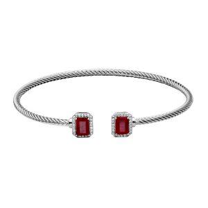 Sterling Silver Emerald Cut Dyed Red Corundum Cuff Bracelet
