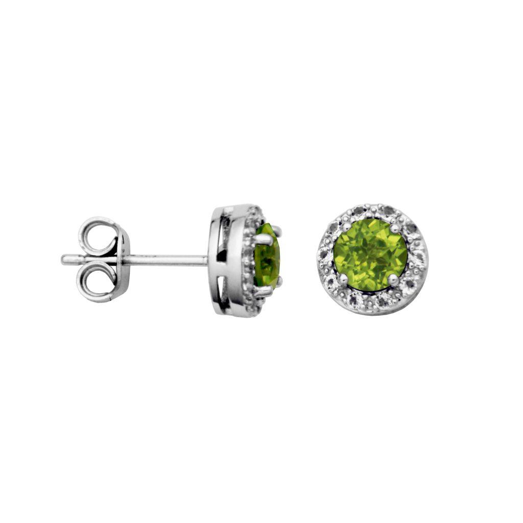 Sterling Silver Peridot and White Topaz Halo Stud Earrings by Samuel B.