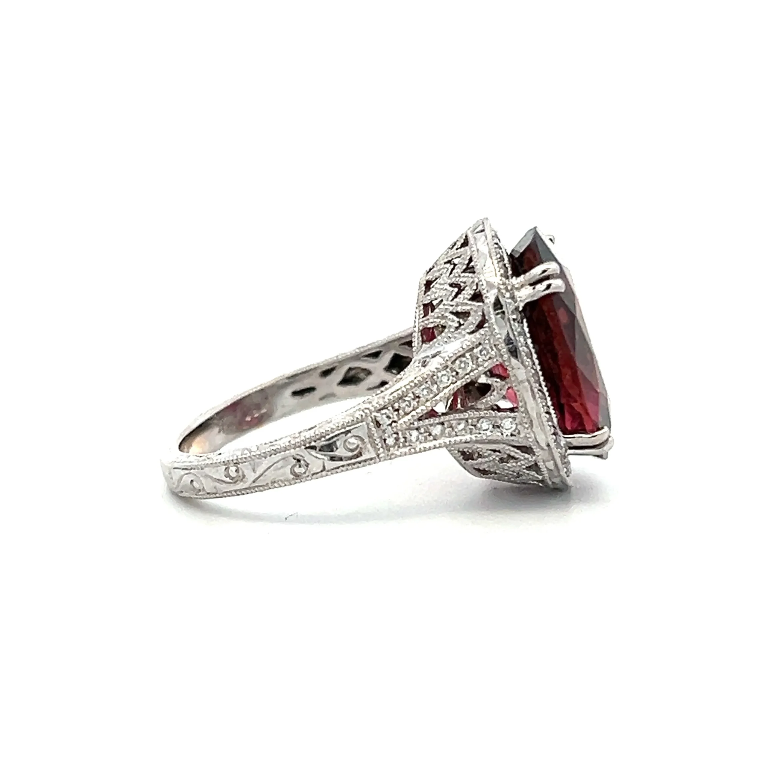 Estate 18K White Gold Pink Tourmaline & Diamond Halo Fashion Ring